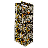 Filmpatroon van witte, zwarte en goudveer wijn cadeautas (Voorkant Gekanteld)