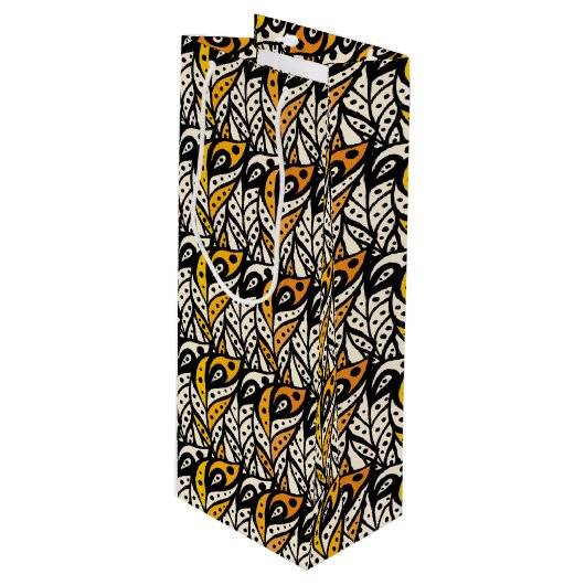 Filmpatroon van witte, zwarte en goudveer wijn cadeautas (Voorkant Gekanteld)