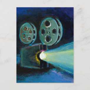 Filmprojector, kleurrijke expressieve tekenkunst briefkaart