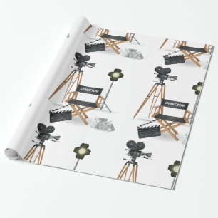 Filmregisseursstoel en vintage filmcameraset cadeaupapier