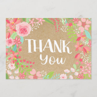 Filmroze Floral Wreath Kraft Paper Hartelijk dank Bedankkaart
