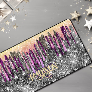 Filmroze paars Glitter gouddruppels monogram Bureaumat