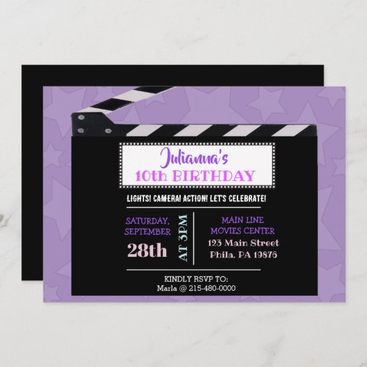 FILMS CLAPBOARD Invitation de fête d'anniversaire (Devant / Derrière)