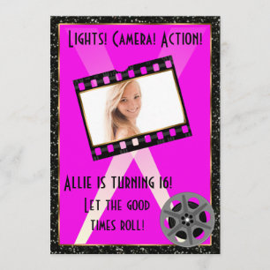 Filmster roze glitter uitnodigen kaart