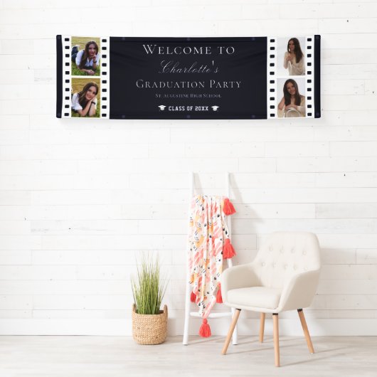 Filmstrip Vier foto collage Afstuderen | Blauw Spandoek (Insitu)