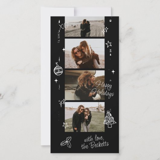 Filmstrook Retro Kerst Doodle Feestdagenkaart (Voorkant)