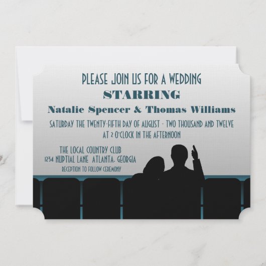 Filmtheater Wedding Invite, blauw Kaart (Voorkant)