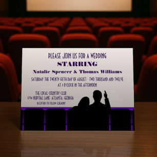 Filmtheater Wedding Invite, Paars Kaart