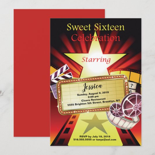 Filmthema Sweet 16 Uitnodiging (Voorkant / Achterkant)