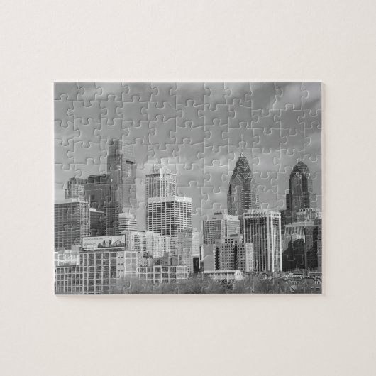 Filmwolkenkrabber zwart-wit legpuzzel (Horizontaal)