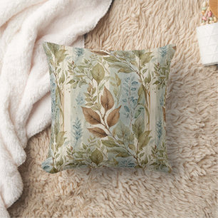 Filmy Sage & Brown Leaves Over Stripe Kussen
