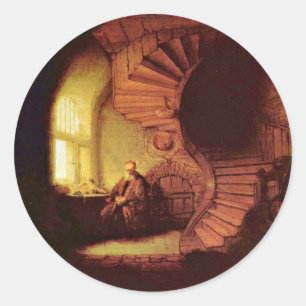 Filosoof in Meditatie. Door Rembrandt Van Rijn Ronde Sticker