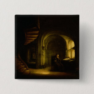 Filosoof met een Open Boek, 1625-7 (olie op ruit) Vierkante Button 5,1 Cm