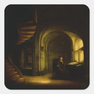 Filosoof met een Open Boek, 1625-7 (olie op ruit) Vierkante Sticker