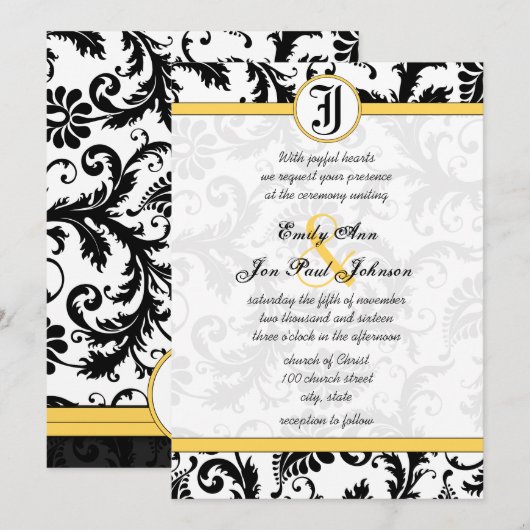 Fils de Damas Jaunes et Noirs Invitations de maria (Devant / Derrière)