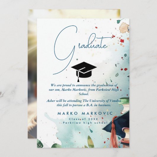 Fils de diplôme I Colorful Faire-part (Devant / Derrière)