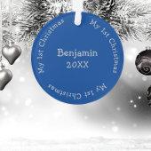 Fils First Christmas Photo Blue Et Silver Name