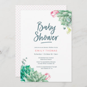 Fils succulents Invitation Baby shower de fille