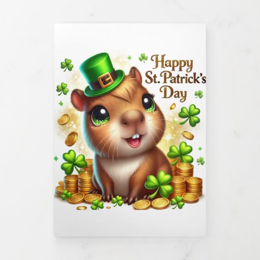 Fin D'année Trois Volets Carte de la Saint Patrick avec Capybara Festive (Page de couverture)