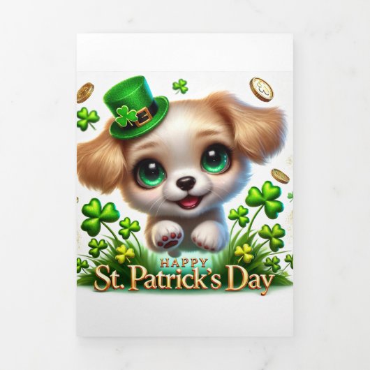 Fin D'année Trois Volets Carte de la Saint Patrick avec Chiot Festive (Page de couverture)