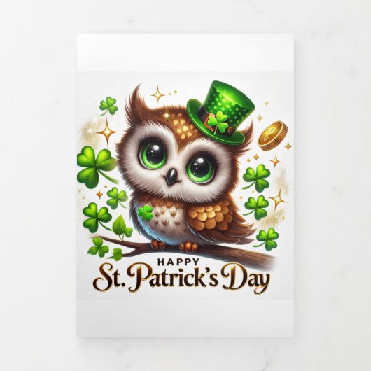 Fin D'année Trois Volets Carte de la Saint Patrick avec Chouette Festive (Page de couverture)
