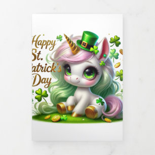 Fin D'année Trois Volets Carte de la Saint Patrick avec Unicorne Festive