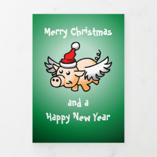 Fin D'année Trois Volets Carte de Noël photo de cochon volant