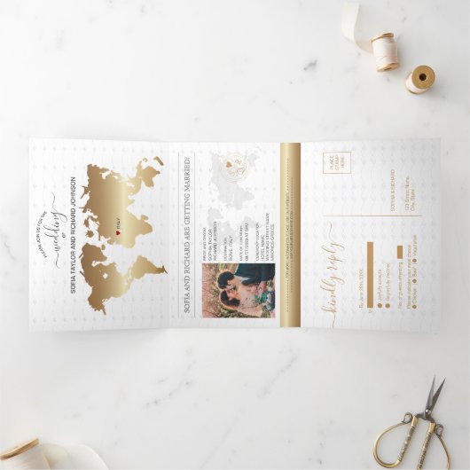 Fin D'année Trois Volets Carte du monde de mariage de destination de passep (Intérieur)