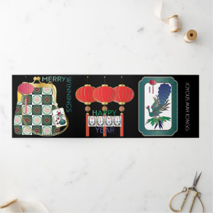 Fin D'année Trois Volets Carte trifolio de vacances Mah Jongg