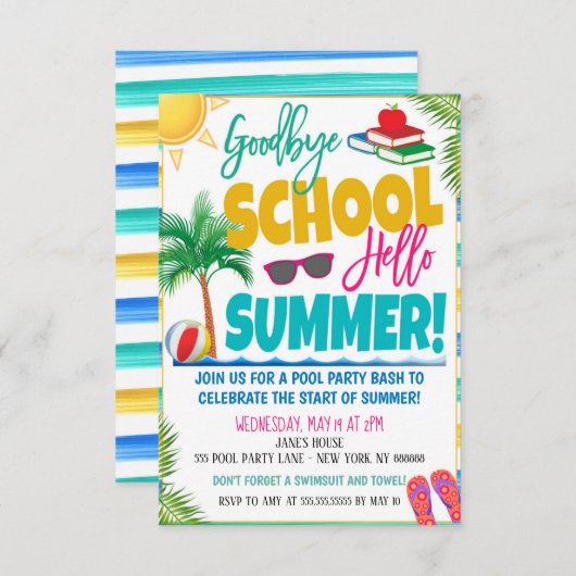 Fin de l'année scolaire Invitation de fête d'été (Devant / Derrière)