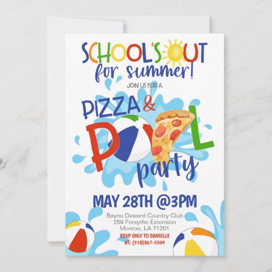 Fin de l'école Pizza & Pool Party Invitation (Devant)