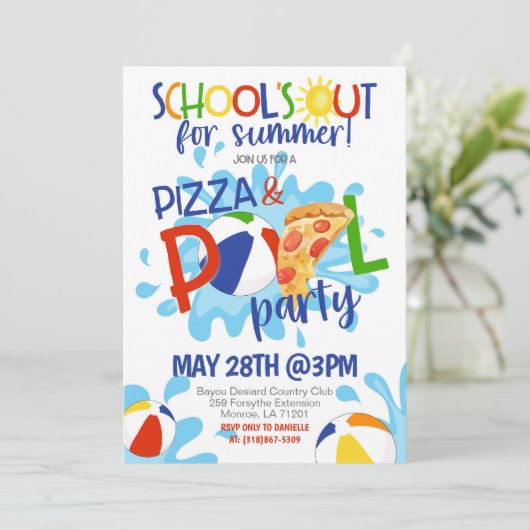 Fin de l'école Pizza & Pool Party Invitation (Debout devant)