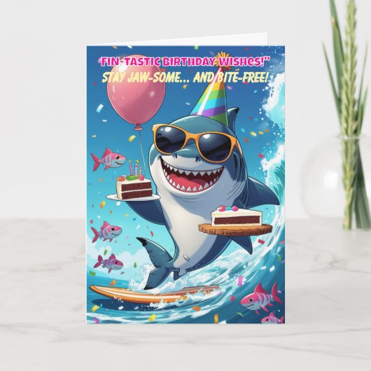 FIN-tastic Funny Shark Verjaardag Groeten Kaart (Voorkant)