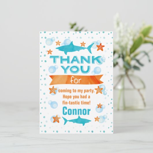 Fin-tastic Shark Verjaardag Bedankt Card (Staand voorkant)