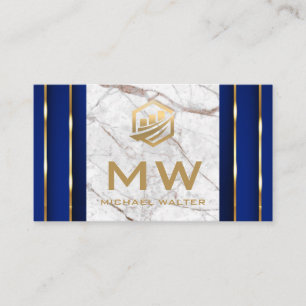 Fin Tech-pictogram   Witte marmer   Goud Blauwe De Visitekaartje