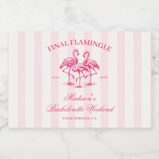 Final Flamingle Roze Gestreepte Bachelorette Sparkling Wijnetiket (Enkel label)