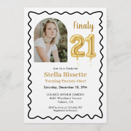 Finally 21 | Modern Gold Balloon Photo Birthday Kaart