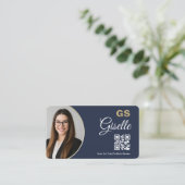 Financial Agent Photo QR Code Navy Blue Gold  Visitekaartje (Staand voorkant)