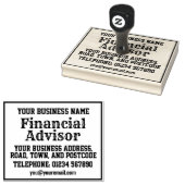 Financieel adviseur met naam, adres, enz. 	rubberstempel (Gestempeld)