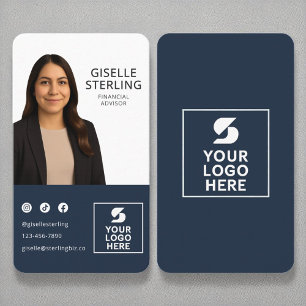 Financieel adviseur Navy Blue Photo Logo Portrait Visitekaartje