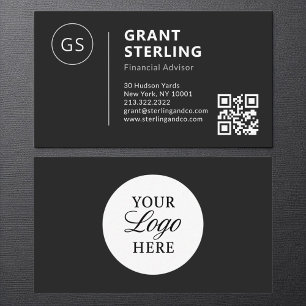 Financieel Adviseur Zwart Wit Logo QR Code Modern Visitekaartje