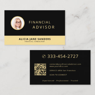 Financiële adviseur luxe zwart goud foto QR-code Visitekaartje