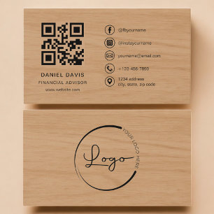 Financiële adviseur Wood Professionele QR-code Visitekaartje