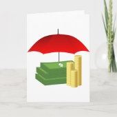 Financiële beveiliging met rode paraplu kaart (Voorkant)