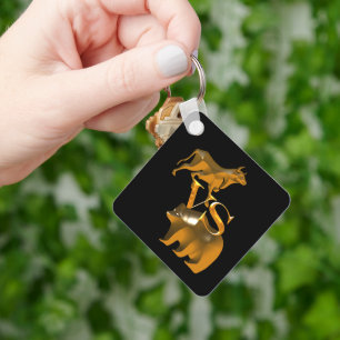 Financiën Gouden Beer Vs Stier Sleutelhanger