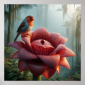 Finch on Giant Jungle Flower in Moody Tropical  Poster (Voorkant)