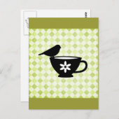 Finch op Teacup Silhouette Briefkaart (Voorkant / Achterkant)