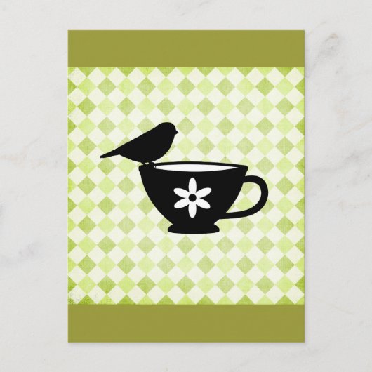 Finch op Teacup Silhouette Briefkaart (Voorkant)