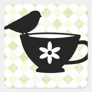 Finch op Teacup Silhouette Vierkante Sticker