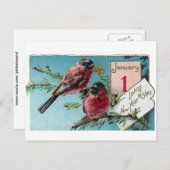 Finches op Pine Tree Nieuwjaar Feestdagenkaart (Voorkant / Achterkant)